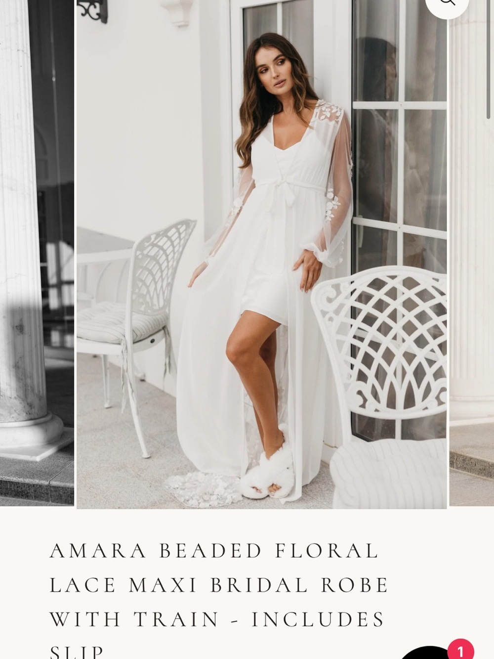 Le Rose AMARA BEADED FLORAL LACE MAXI BRIDAL ROBE WITH TRAIN - INCLUDES SLIP